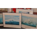 ROBERT TAYLOR group of five naval coloured prints, some with pencil signatures Condition reports