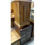 A linen-fold oak night cabinet and a reproduction two-drawer filing cabinet Condition reports