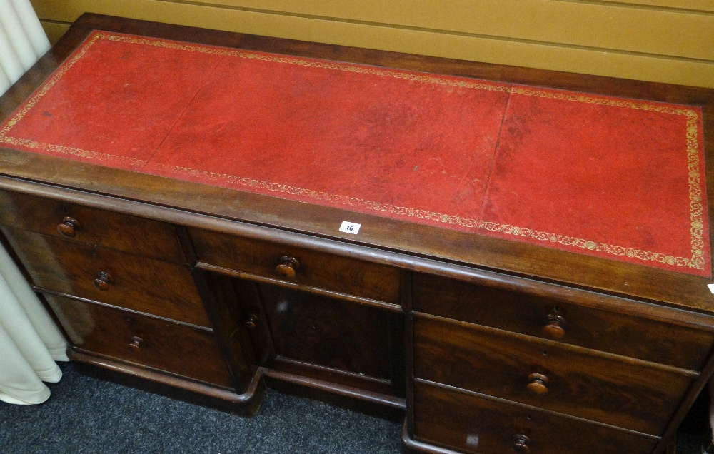 A Victorian mahogany desk of shallow proportions and having centre cupboard flanked by three - Image 2 of 2