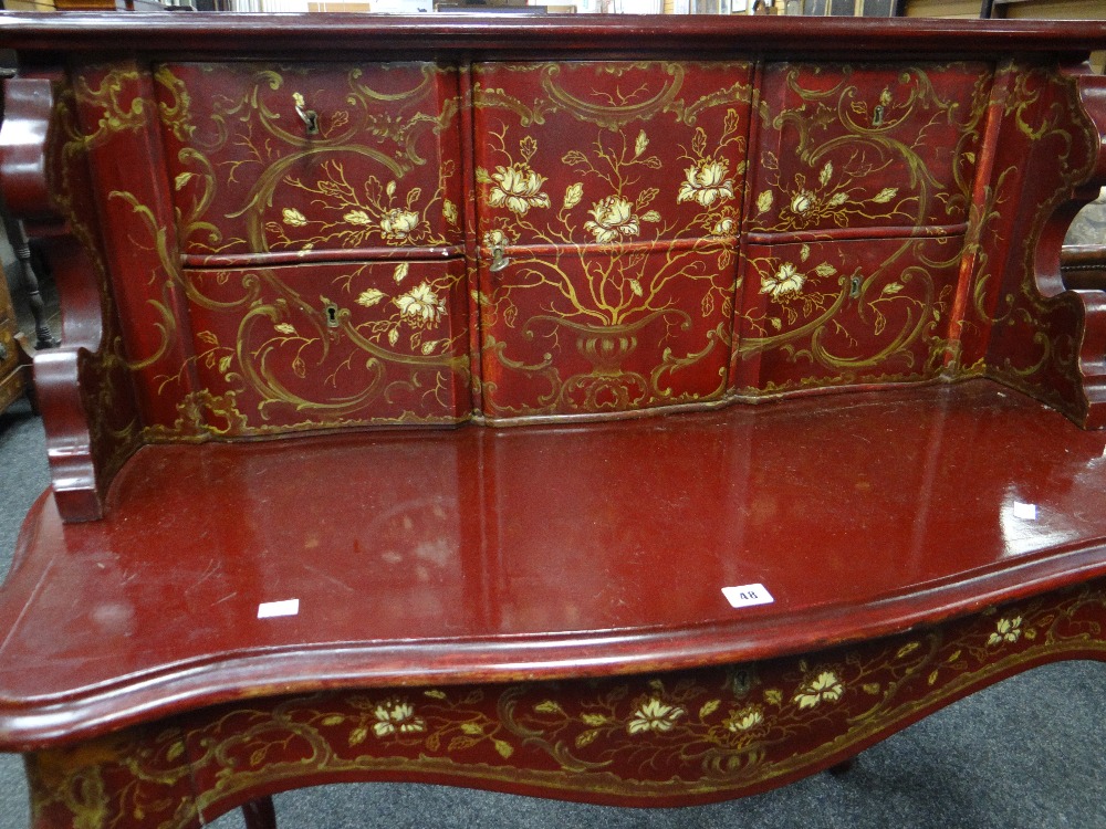 Twentieth century lacquered dressing table having serpentine front with blind panelled drawers - Image 2 of 5