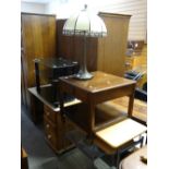 A parcel of modern and vintage furniture including Tiffany-style lamp, pine kneehole desk ETC