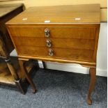 Twentieth century three-drawer floor-standing canteen of Community Plate cutlery on cabriole legs