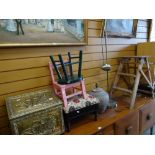 A parcel of mixed items including stepladder, stools, brass coal box ETC Condition reports