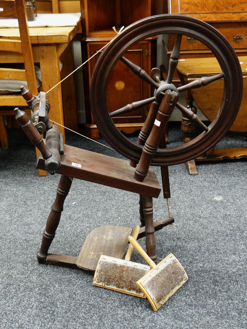 Vintage turned spinning wheel Condition reports provided on request by email for this auction