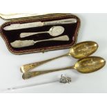 A three-piece cased set of bright-cut silver travelling cutlery, hallmarks circa London 1869 and