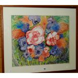 CAROL HOPKIN watercolour and crayon - botanical study, signed, 48 x 58cms (framed & glazed)