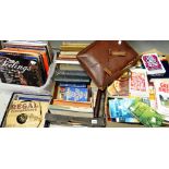 Crate of LP records, briefcase of sheet music, hardback and paperback books Condition reports