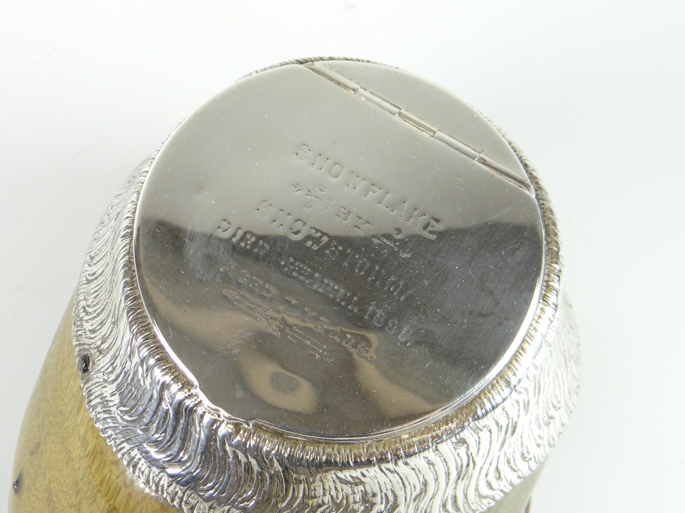 A Victorian silver mounted horses hoof inkwell, the lid inscribed 'Snowflake by Snowstorm, died 4 - Image 2 of 3