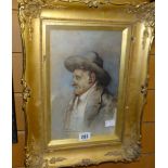 UNKNOWN watercolour - half length portrait of a gent in hat. 27 x 17cms Condition reports provided