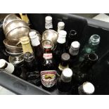 Collection of various vintage commemorative bottled beer, old glass bottles, small EPNS bowls