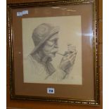 JONI MITCHELL (mouth artist) fisherman smoking, 28 x 27cms Condition reports provided on request