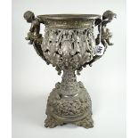 A nineteenth century Rococo-style metalwork twin-handled vase of highly decorative form with