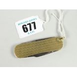 14ct gold engine turned pocket knife with blank rectangular cartouche Condition reports provided