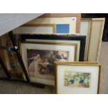 Quantity of framed pictures and prints including two large examples located further along