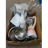 Breville food mixer, Prestige drinks mixer, a quantity of stainless steel pans etc E/T