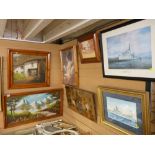 PEERS oil on canvas - thatched cottage and a parcel of paintings and prints including maritime