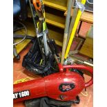 Power Devil Fairway 1600 leaf blower and a parcel of long handled garden tools and bow saws etc E/T