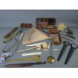 Mixed group of collectables including various letter openers, brass spectacles case, Oriental