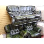 Green three piece button backed lounge suite