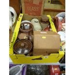 Box of treen and earthenware