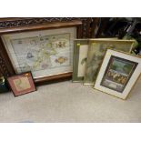 Saxton's carved wooden framed map of Caernarfonshire and Anglesey, another map and a parcel of