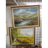 EIRLYS HUGHES oil on canvas - Snowdonia stone bridge, 43 x 60 cms and EIRLYS HUGHES oil on board -