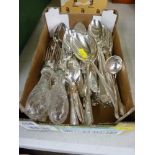 Quantity of clean EPNS cutlery and a pair of glass handled salad servers