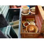 Parcel of pottery, stone, plastic and terracotta planters, metal tin trunk and plastic garden