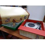 Vintage electric portable record player and a vintage Victor case E/T