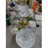 Selection of decorative china tableware including a fruit decorated Aynsley cup and saucer, a Minton