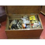 Nice wooden box containing various hand tools including bit 'n' brace, fixings etc