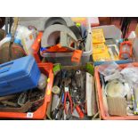 Parcel of garage items including hand tools, Allen keys, spirit level, small toolbox, inspection