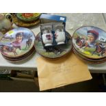 Set of twelve Royal Worcester 'Great Jockeys' plates with certificates and a boxed pair of Worcester