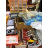 Quantity of cable, vintage tester, socket set, solderer, vice and boxed drill attachments