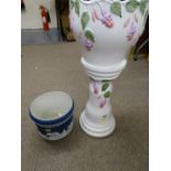 Good Adams Tunstall Jasperware jardiniere and a modern floral decorated example on stand
