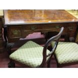 Well presented antique style inlaid desk with ball and claw feet and two balloon back and