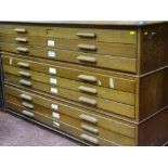 Wooden nine drawer three section plan/map chest, 150 cms wide, 93 cms deep, 89 cms high