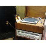 Mid Century teak cabinet with fitted Gold Ring G99 turntable, Leak 3200 AM/FM stereo receiver and