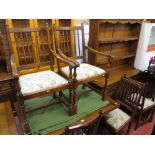 Oak refectory style draw leaf dining table with six (four plus two) chairs and matching dresser