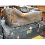 Vintage suitcase and a large vintage Gladstone bag