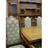 Well presented dining room suite of Jacobean style furniture by Jaycee comprising oak carved