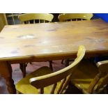 Pine kitchen breakfast table and four spindleback chairs