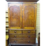 Late 19th Century two piece mahogany press cupboard, the upper section having full length sliding