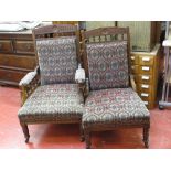 Lady's and gent's matching upholstered sitting room chairs