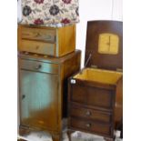 Small oak single door bedside cabinet, two drawer oak bedside cabinet, footstool etc (a parcel)