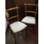 Pair of oak floral and stud upholstered bedroom chairs