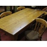 Large pine dining table dining with four Viola style pine chairs, 183 x 91 cms