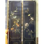 Four fold hand painted and mother of pearl inlaid Oriental dressing screen