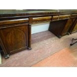 Mahogany pedestal sideboard with four drawers over two base cupboards with interior sliding