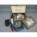Quantity of collectables including coinage, pens, miscellaneous badges etc